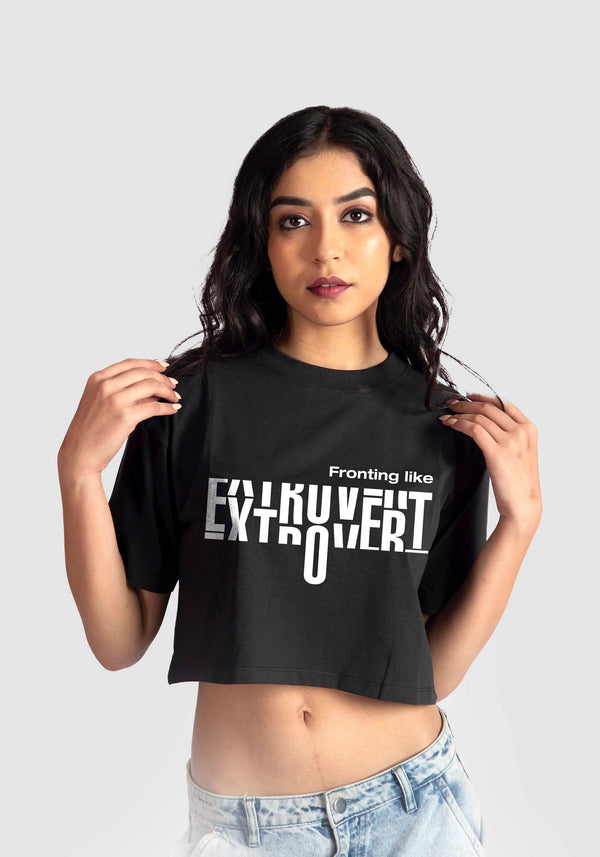 EXTROVERT: CHARCOAL BLACK OVERSIZED CROP FIT