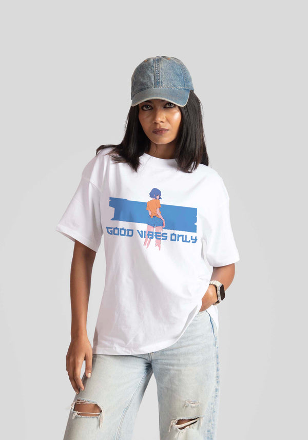 GOOD VIBES ONLY: WHITE OVERSIZED FIT