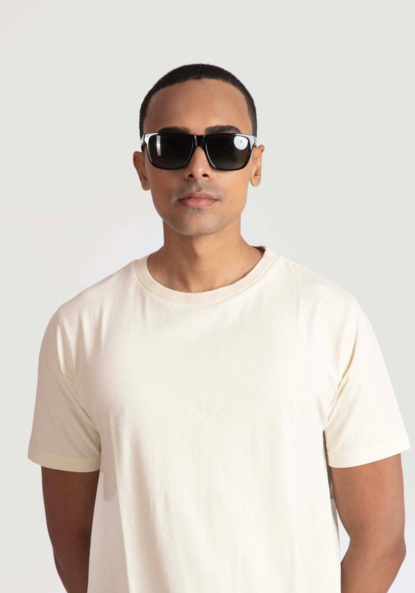 JACQUARD NECK ALMOND MILK REGULAR FIT