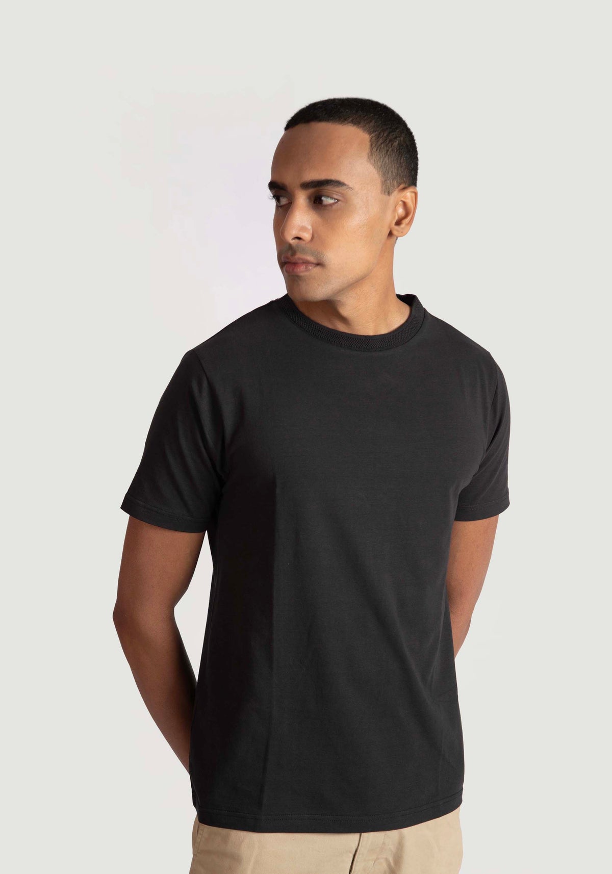 jacuard neck charcoal black regular fit/his