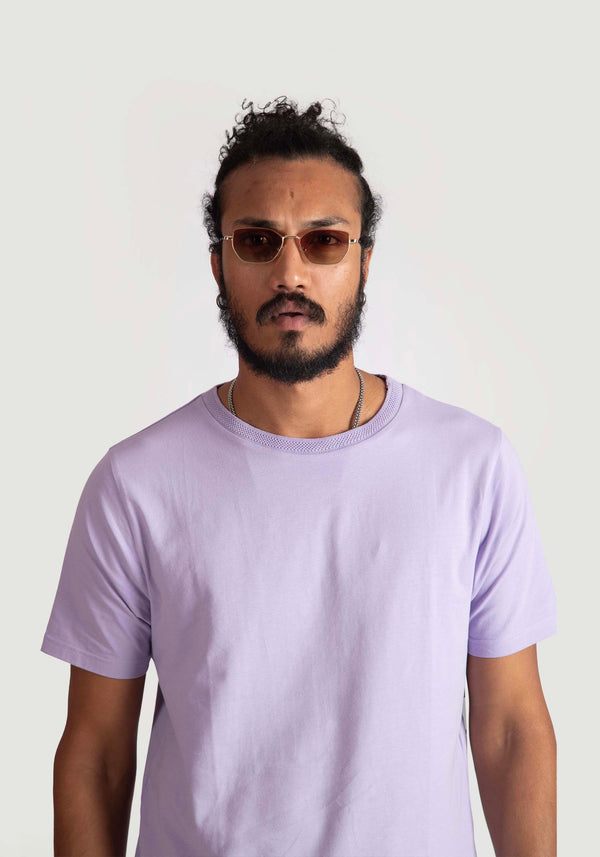 JACQUARD NECK LAVENDER REGULAR FIT