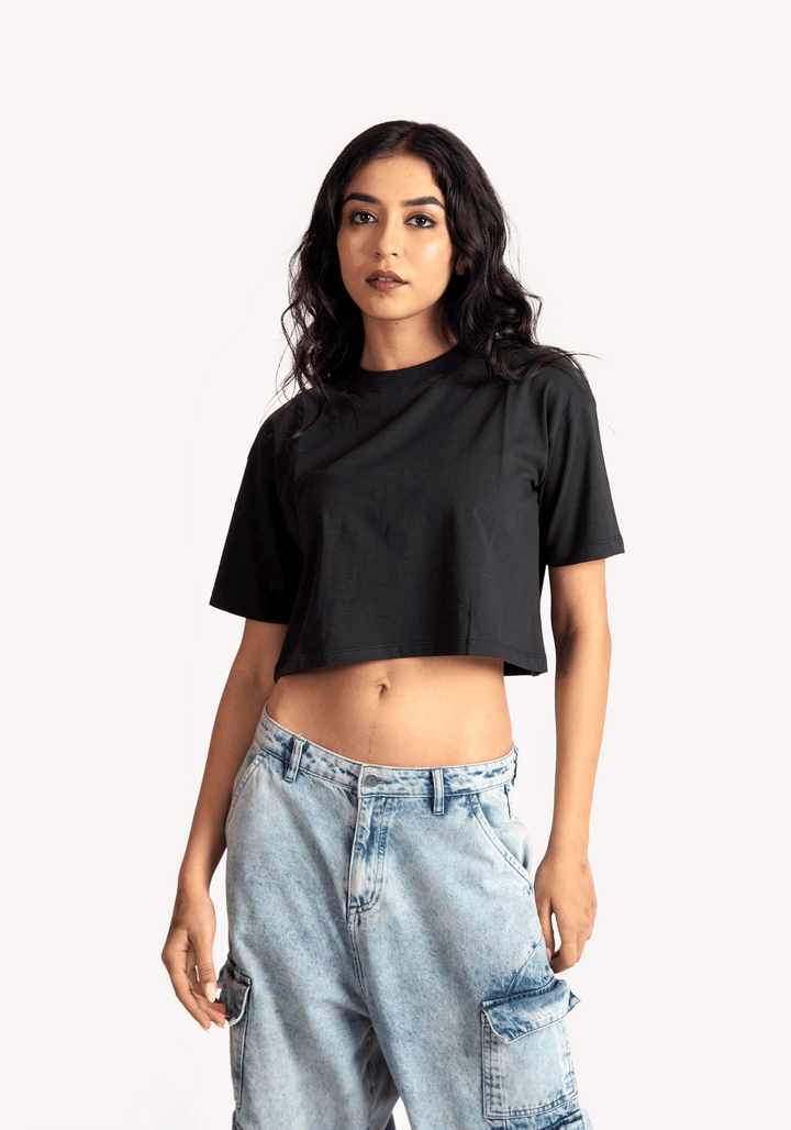 CHARCOAL BLACK OVERSIZED CROP FIT