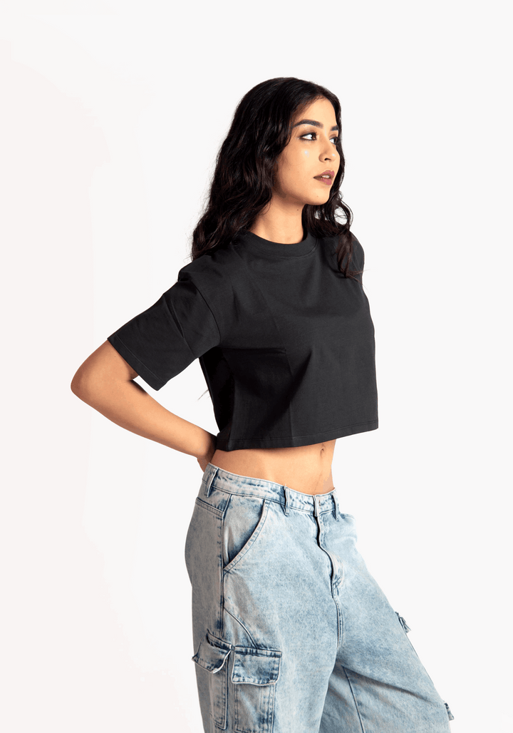 CHARCOAL BLACK OVERSIZED CROP FIT