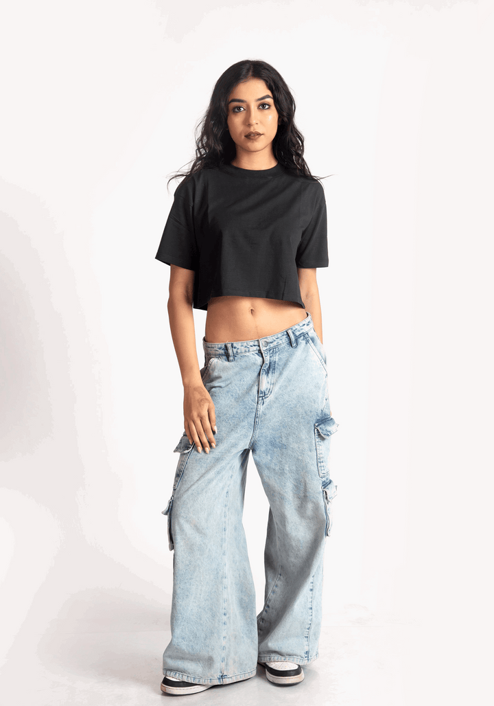 CHARCOAL BLACK OVERSIZED CROP FIT