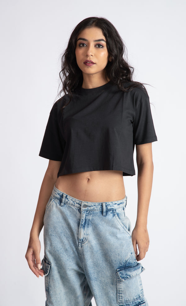 CHARCOAL BLACK OVERSIZED CROP FIT