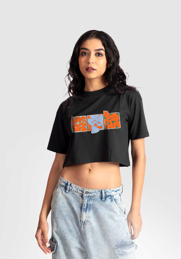 ORANGE DREAM: CHARCOAL BLACK OVERSIZED CROP FIT